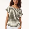 Extent Shoulder Jewel Neck Top, Sedona Striped Knit in the Color Jasper Green/Jones White | Jones New York