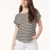 Extent Shoulder Jewel Neck Top, Sedona Striped Knit in the Color Jones Black/Jones White | Jones New York