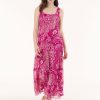 Petite Paisley Multi-Tiered Dress, Chiffon Yoryu in the Color Bright Orchid/Beigestone Multi | Jones New York