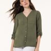 Jasper Crepe Collarless Tunic in the Color Jasper Green | Jones New York