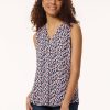 Plus Size Printed Sleeveless Pleat Front Top, Moss Crepe in the Color Pacific Navy Multi | Jones New York