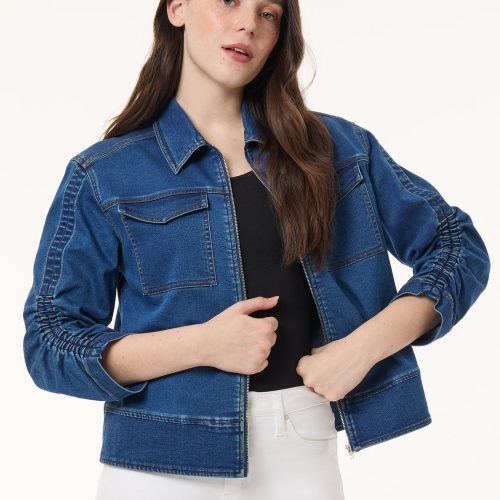 Shirred Sleeve Denim Jacket, City Denim in the Color Shore Wash | Jones New York