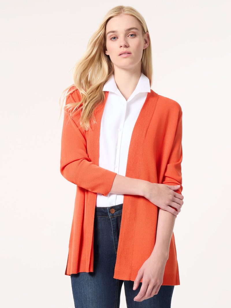 Open Front Icon Cardigan in the Color Bright Persimmon | Jones New York