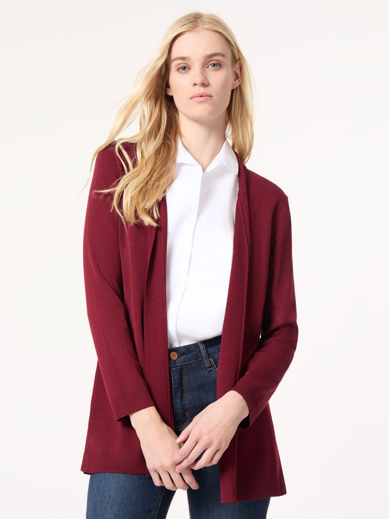 Open Front Icon Cardigan in the Color Bordeaux | Jones New York