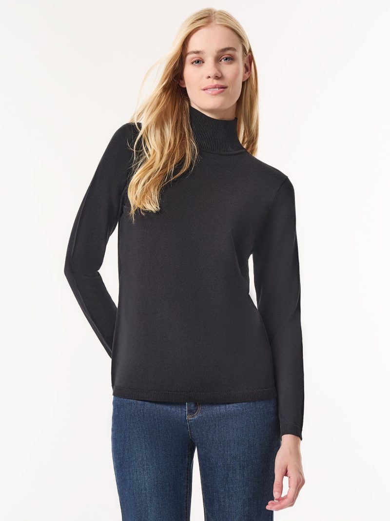 Long Sleeve Mock Neck Sweater in the Color Jones Black | Jones New York