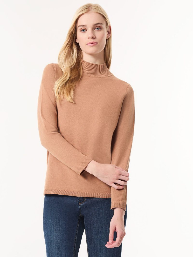 Long Sleeve Mock Neck Sweater in the Color Caramel | Jones New York