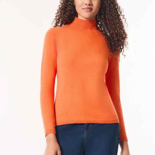 Long Sleeve Mock Neck Sweater in the Color Bright Persimmon | Jones New York