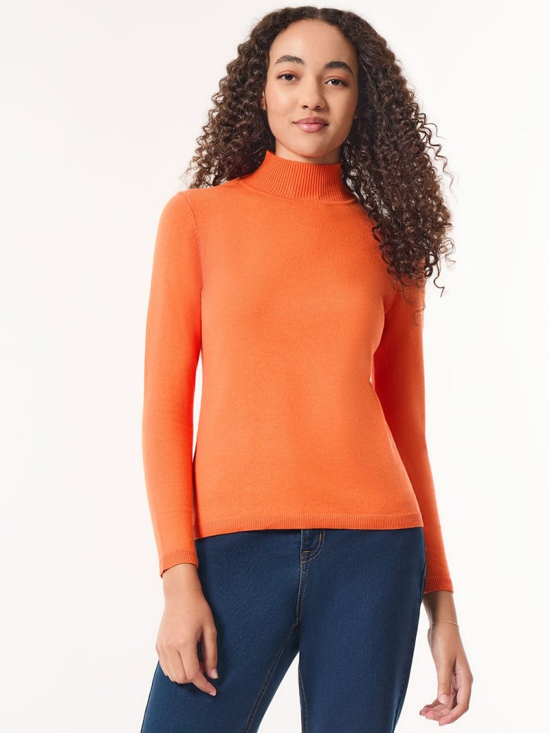 Long Sleeve Mock Neck Sweater in the Color Bright Persimmon | Jones New York