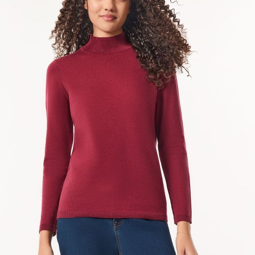 Long Sleeve Mock Neck Sweater in the Color Bordeaux | Jones New York