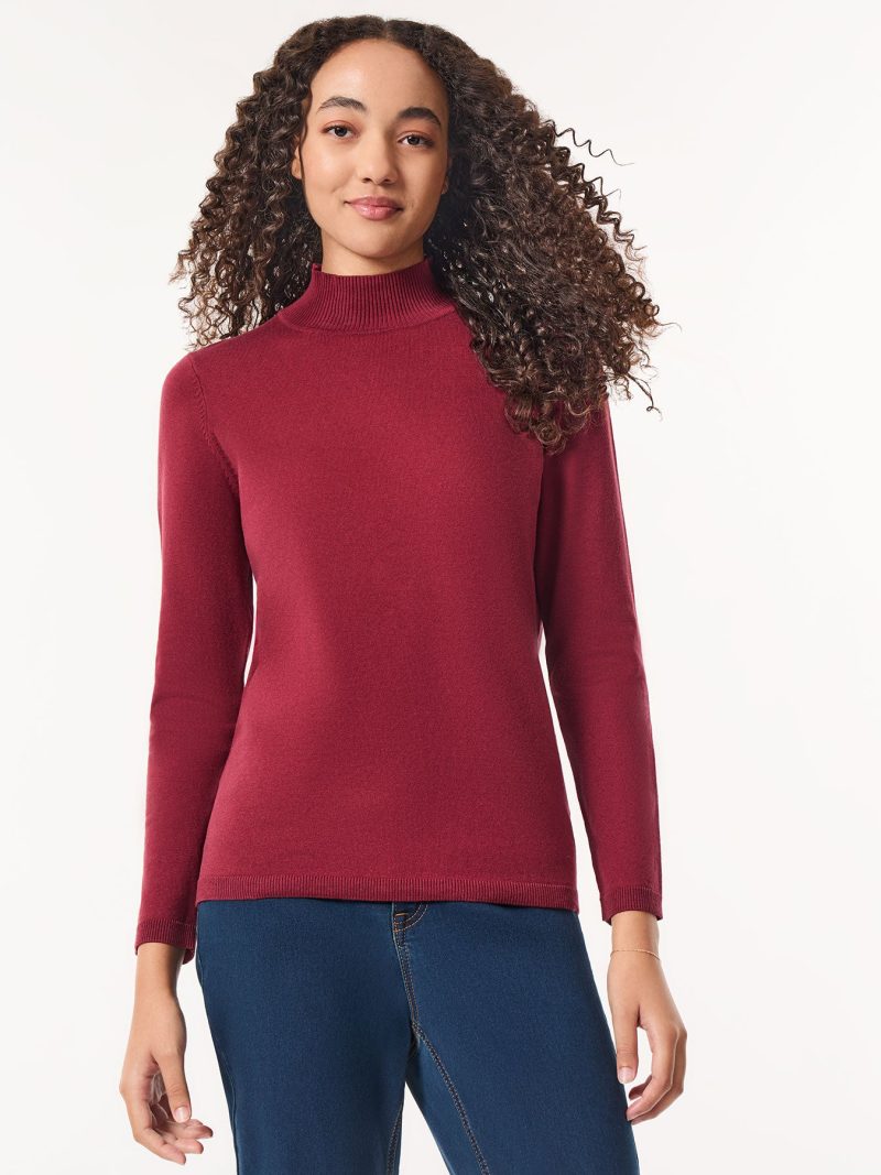 Long Sleeve Mock Neck Sweater in the Color Bordeaux | Jones New York