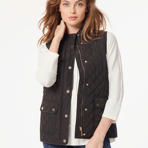 Plus Zip-Front Quilted Vest in the Color Jones Black | Jones New York