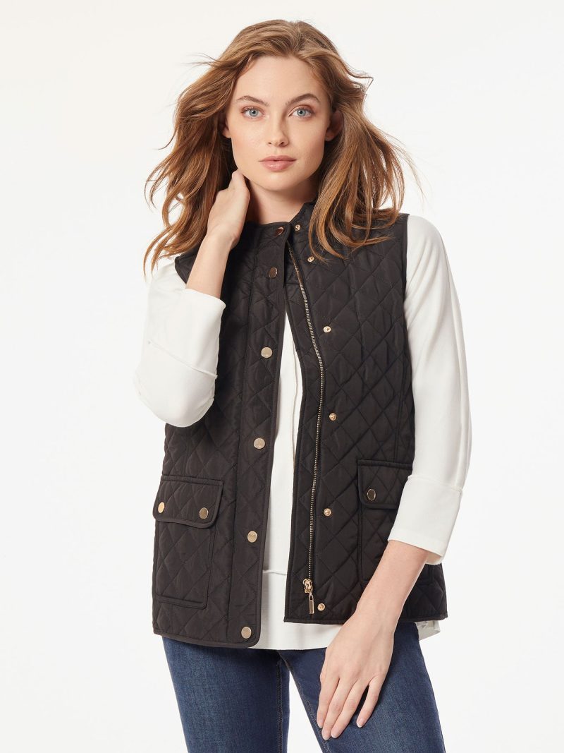 Plus Zip-Front Quilted Vest in the Color Jones Black | Jones New York