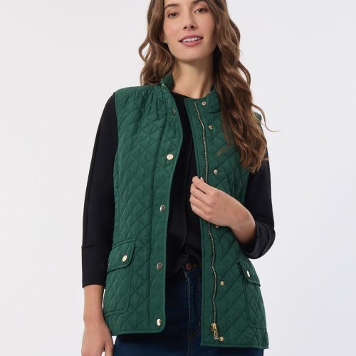 Zip-Front Quilted Vest in the Color Forest Green | Jones New York