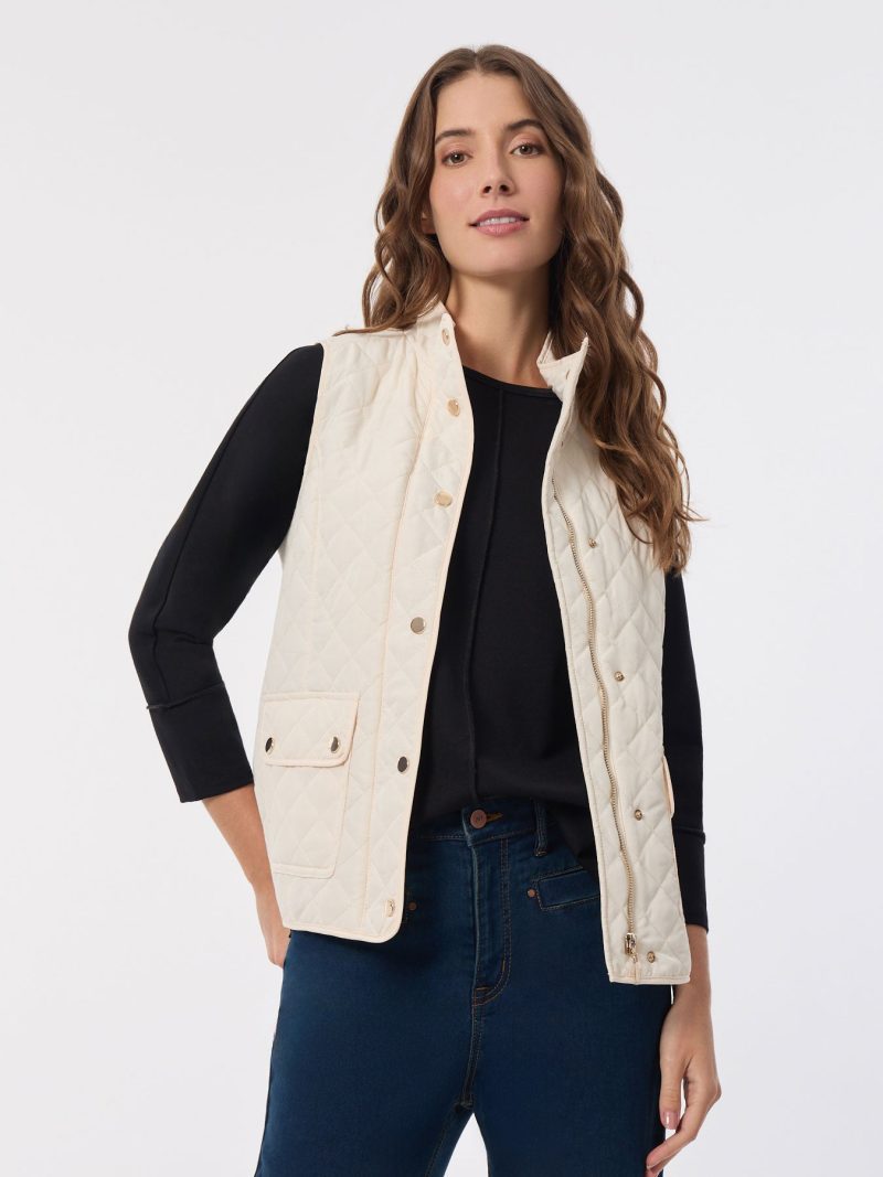 Zip-Front Quilted Vest in the Color Jones White | Jones New York