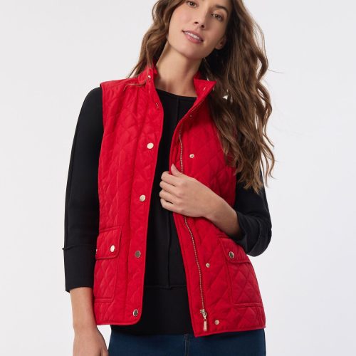 Zip-Front Quilted Vest in the Color Deep Rouge | Jones New York