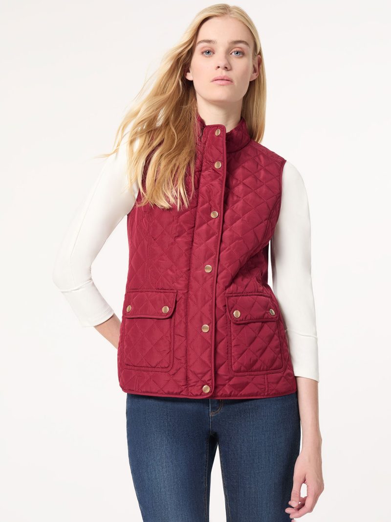 Quilted Puffer Vest in the Color Bordeaux | Jones New York