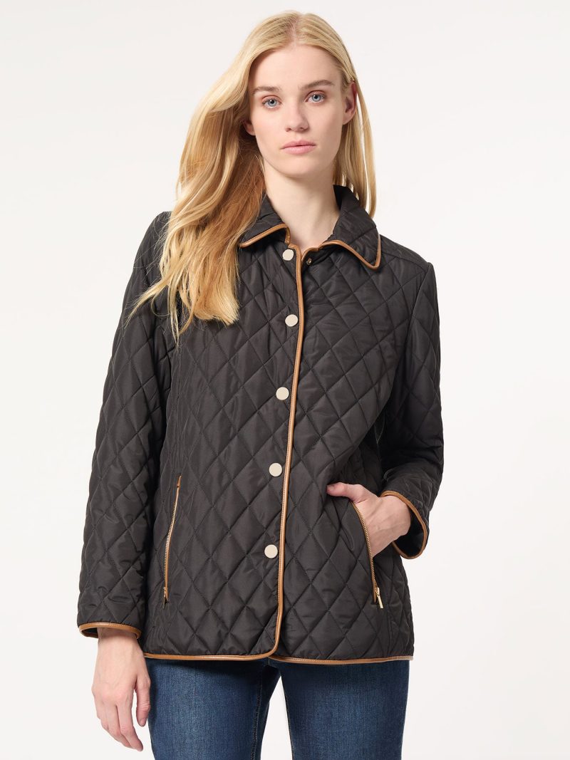 Five-Button Quilted Jacket in the Color Jones Black/Caramel | Jones New York