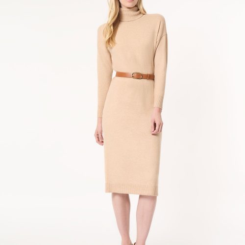 Belted Turtleneck Sweater Dress in the Color Cafe Au Lait | Jones New York