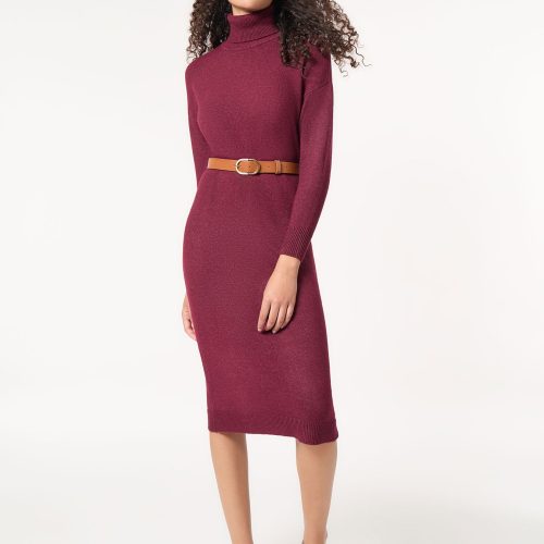 Belted Turtleneck Sweater Dress in the Color Bordeaux | Jones New York