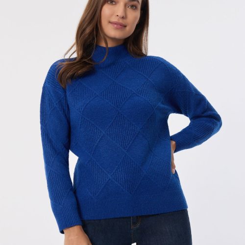 Diamond Stitch Mock Neck Sweater in the Color Sapphire | Jones New York