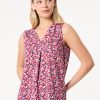 Plus Printed Sleeveless V-Neck Top, Moss Crepe in the Color Marble Pink Multi | Jones New York