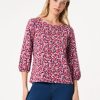 Printed Puff Sleeve Top, Moss Crepe in the Color Marble Pink Multi | Jones New York