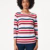 Striped 3/4 Sleeve Button Shoulder Tee in the Color Jones White Multi | Jones New York