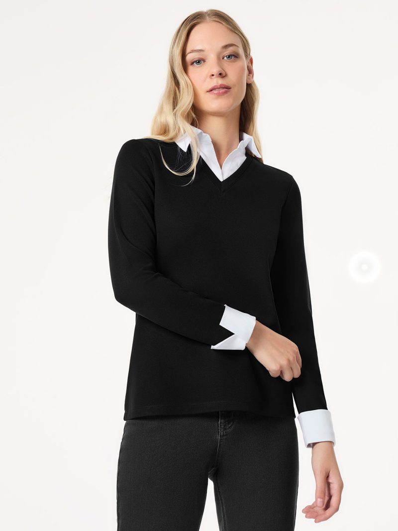 Collared Twofer Layered-Look Top in the Color Jones Black/NYC White | Jones New York