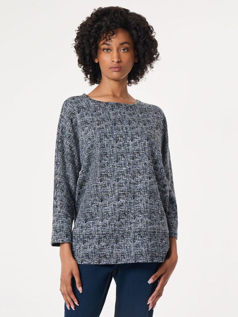 Petite Seam Detail Dolman Tunic, Jacquard Knit in the Color Pacific Navy Multi | Jones New York