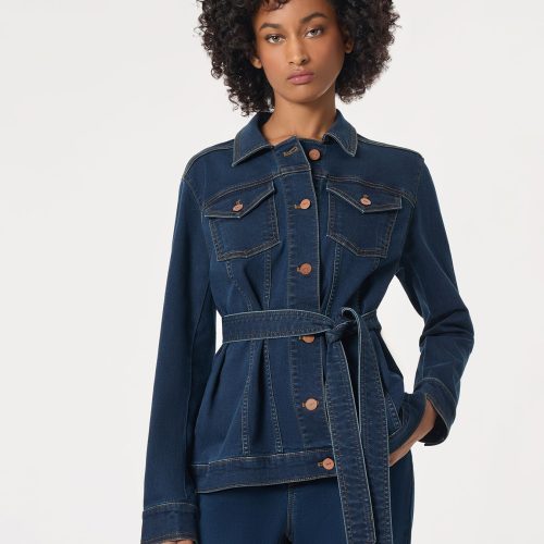 Denim Belted Button-Front Jacket in the Color West Point Wash | Jones New York