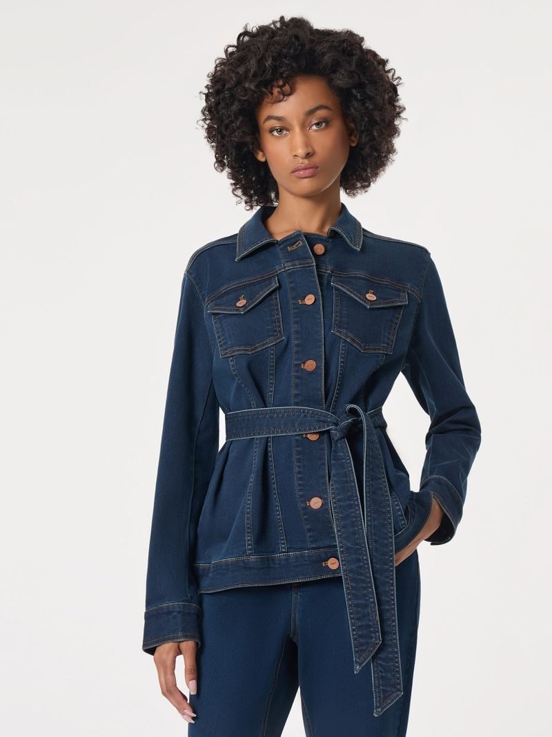 Petite Denim Belted Button-Front Jacket in the Color West Point Wash | Jones New York