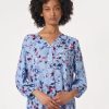 V-Neck Pleated Kelly Blouse, Crepe De Chine in the Color Bluebell Multi | Jones New York