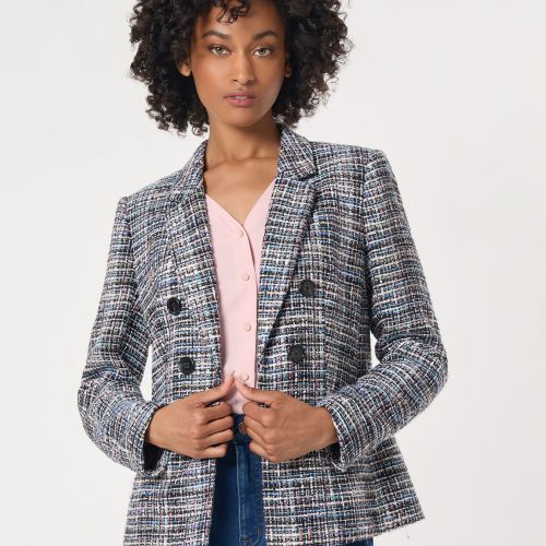 Faux Double Breasted Tweed Jacket in the Color Pacific Navy Multi | Jones New York