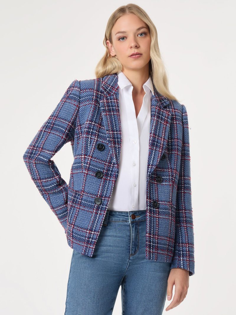 Faux Double Breasted Tweed Jacket in the Color Bluebell Multi | Jones New York