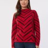 Mock Neck Chevron Jacquard Sweater in the Color Deep Rouge/Jones Black | Jones New York