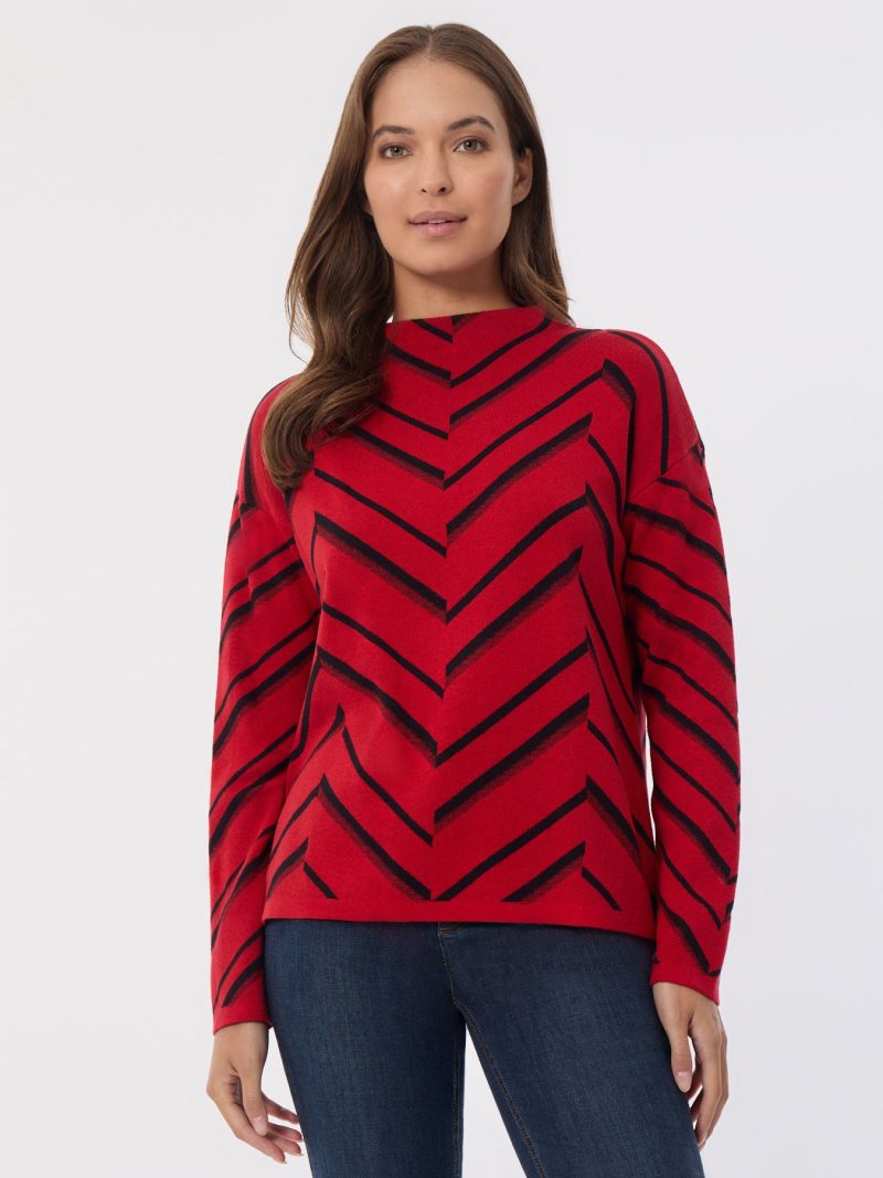 Mock Neck Chevron Jacquard Sweater in the Color Deep Rouge/Jones Black | Jones New York