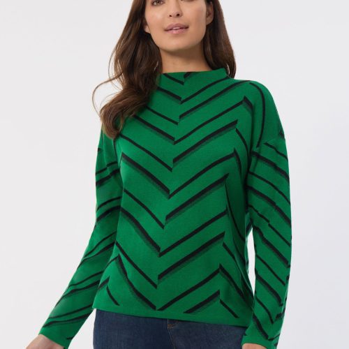 Mock Neck Chevron Jacquard Sweater in the Color Deep Clover/Jones Black | Jones New York