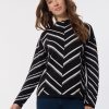 Mock Neck Chevron Jacquard Sweater in the Color Jones Black/Jones White | Jones New York