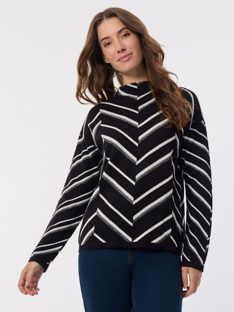 Mock Neck Chevron Jacquard Sweater in the Color Jones Black/Jones White | Jones New York