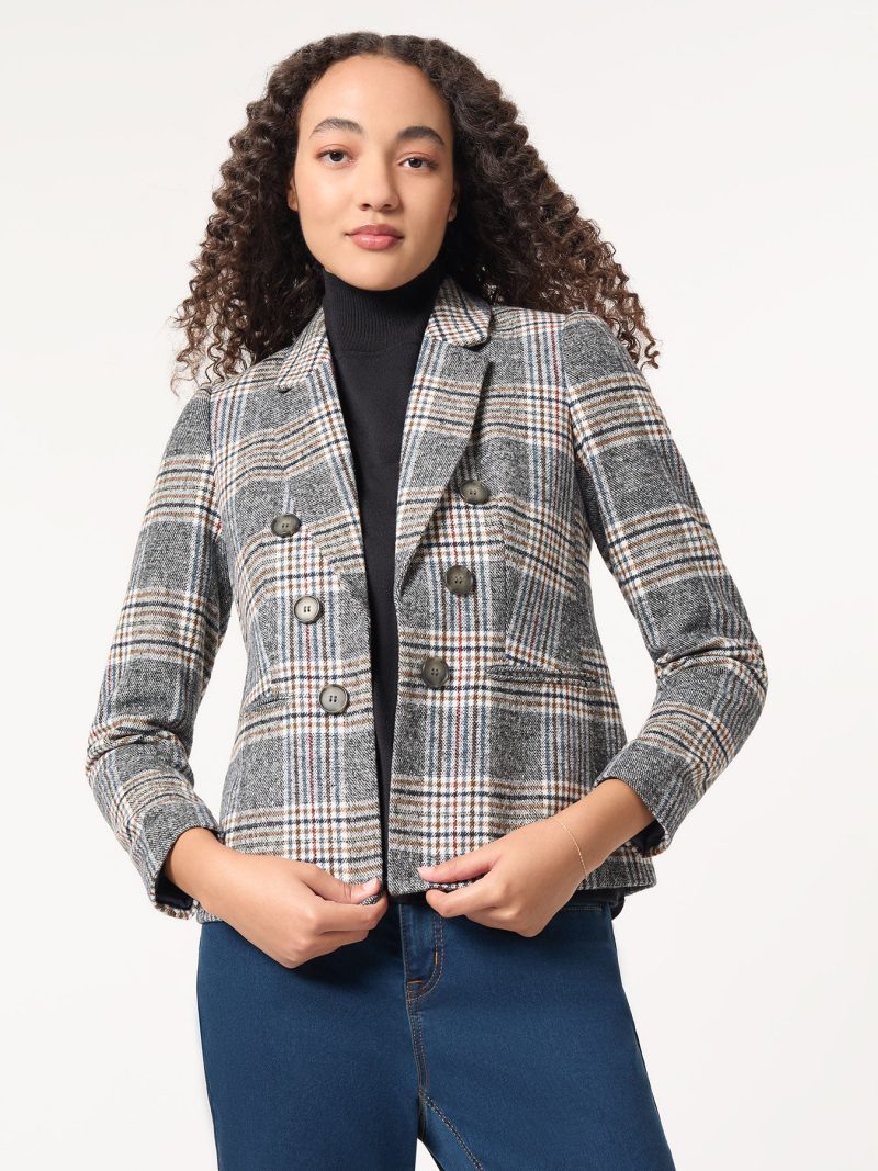 Classic Plaid Double-Breasted Jacket in the Color Pacific Navy Multi | Jones New York