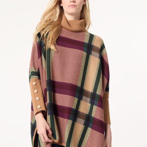 Turtleneck Long Sleeve Poncho Sweater in the Color Caramel Multi | Jones New York