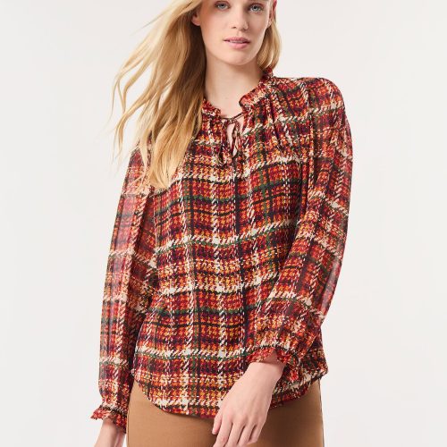 Petite Printed Raglan Peasant Blouse, Chiffon in the Color Bordeaux Multi | Jones New York