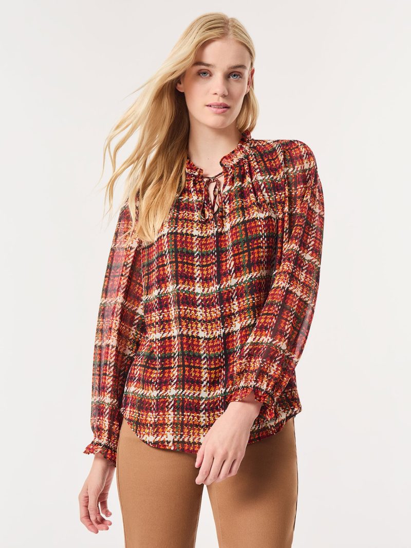 Petite Printed Raglan Peasant Blouse, Chiffon in the Color Bordeaux Multi | Jones New York