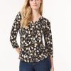 Printed Keyhole Neckline Top, Moss Crepe in the Color Jones Black Multi | Jones New York