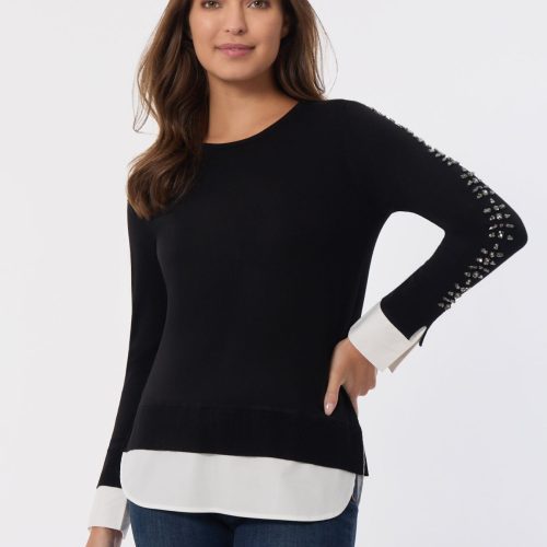 Sparkle Accent Twofer Layered Look Top in the Color Jones Black Combo | Jones New York