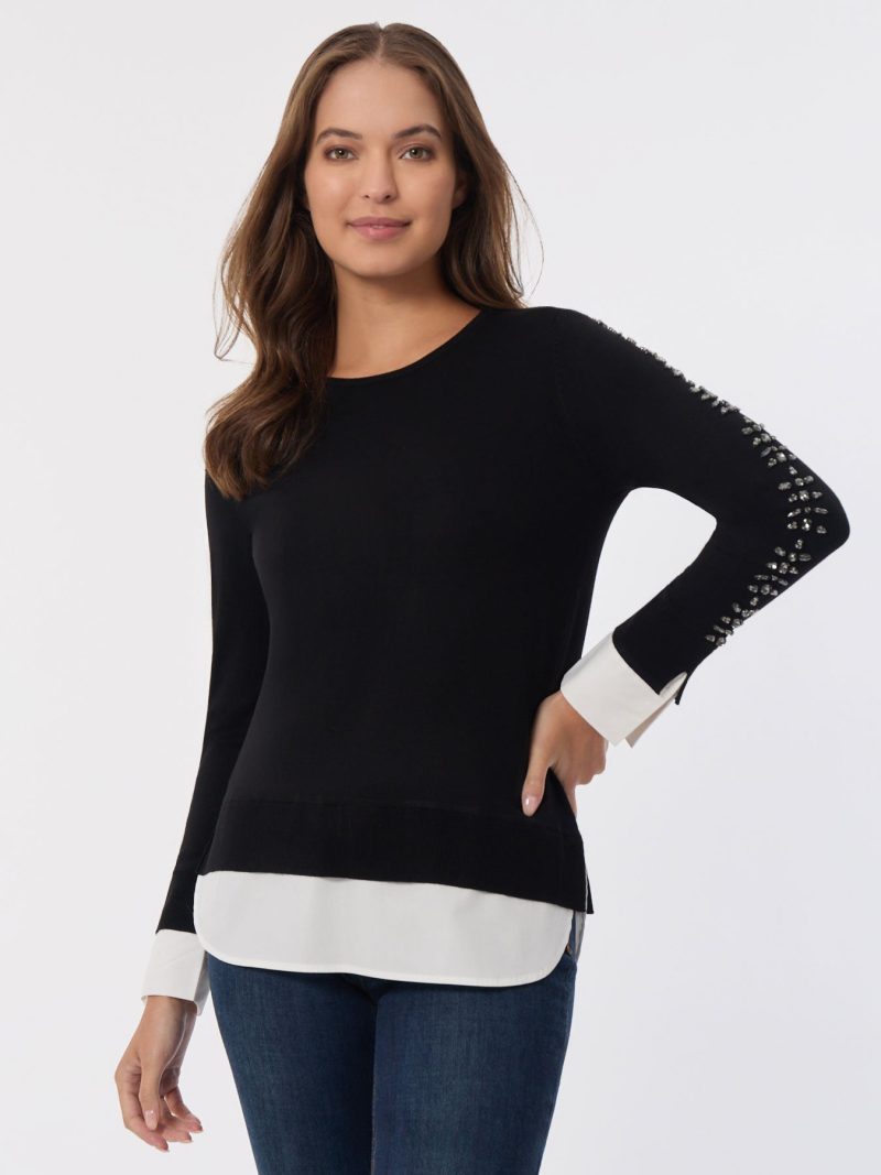 Sparkle Accent Twofer Layered Look Top in the Color Jones Black Combo | Jones New York