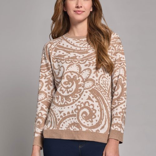 Crew Neck Hi-Lo Hem Sweater in the Color Praline Multi | Jones New York