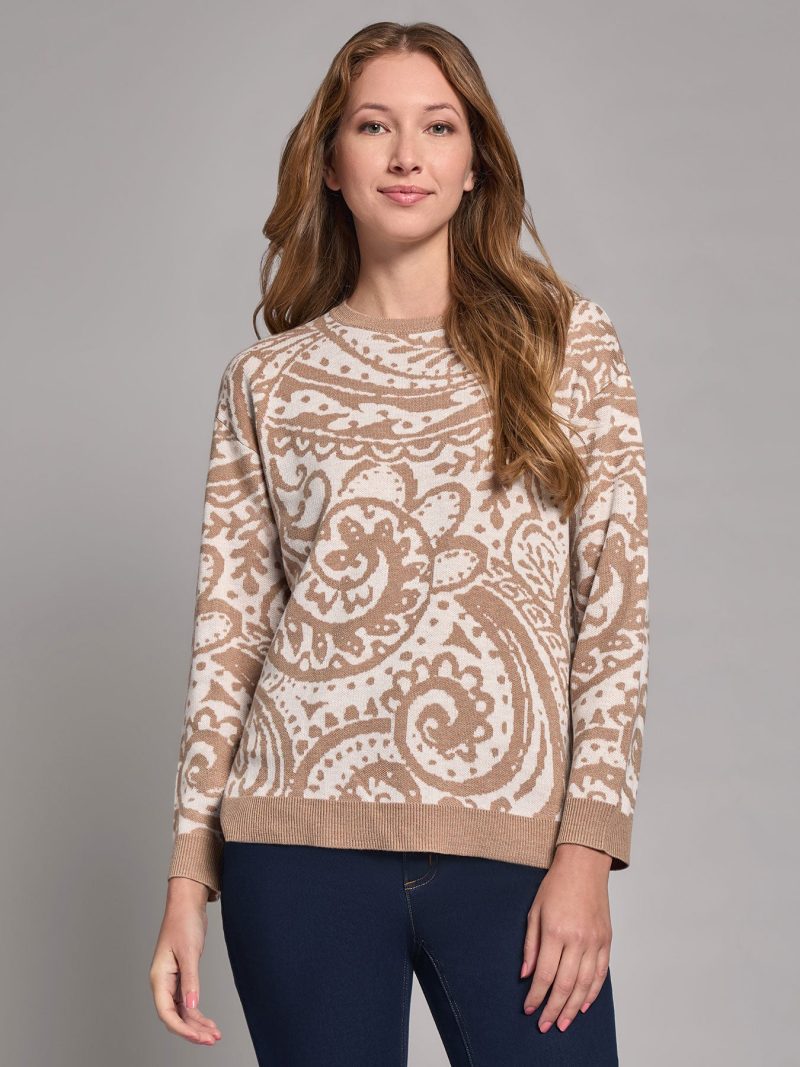 Crew Neck Hi-Lo Hem Sweater in the Color Praline Multi | Jones New York