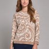 Petite Crew Neck Hi-Lo Hem Sweater in the Color Praline Multi | Jones New York