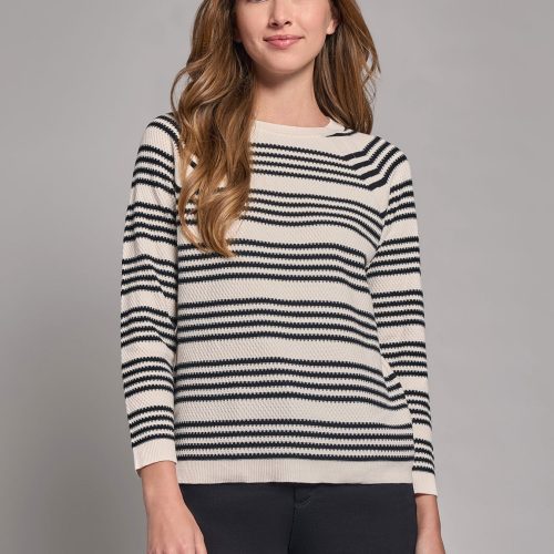 Stripe Crew Neck Raglan Sweater in the Color Jones White/Jones Black | Jones New York